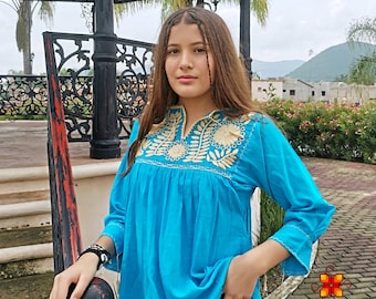 Mexican blouse long sleeve. Embroidered floral blouse. handmade blouse. Mexican style rococo blouse