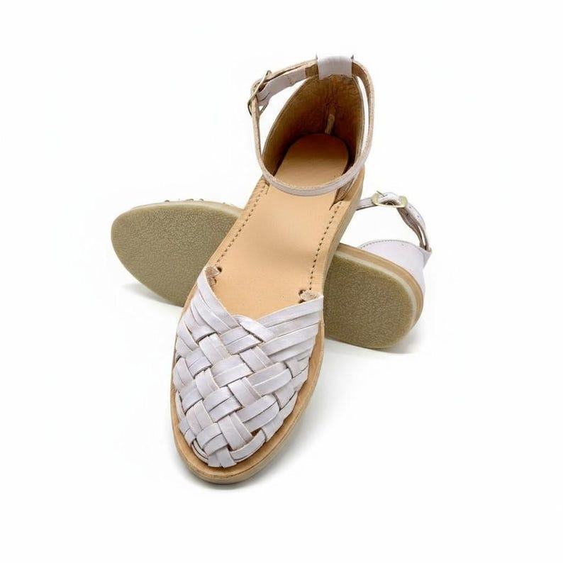 Mexican Leather Huarache sandals with Ankle Strap for Women, Mexican sandals, Mexican Shoes, leather sandals for women White