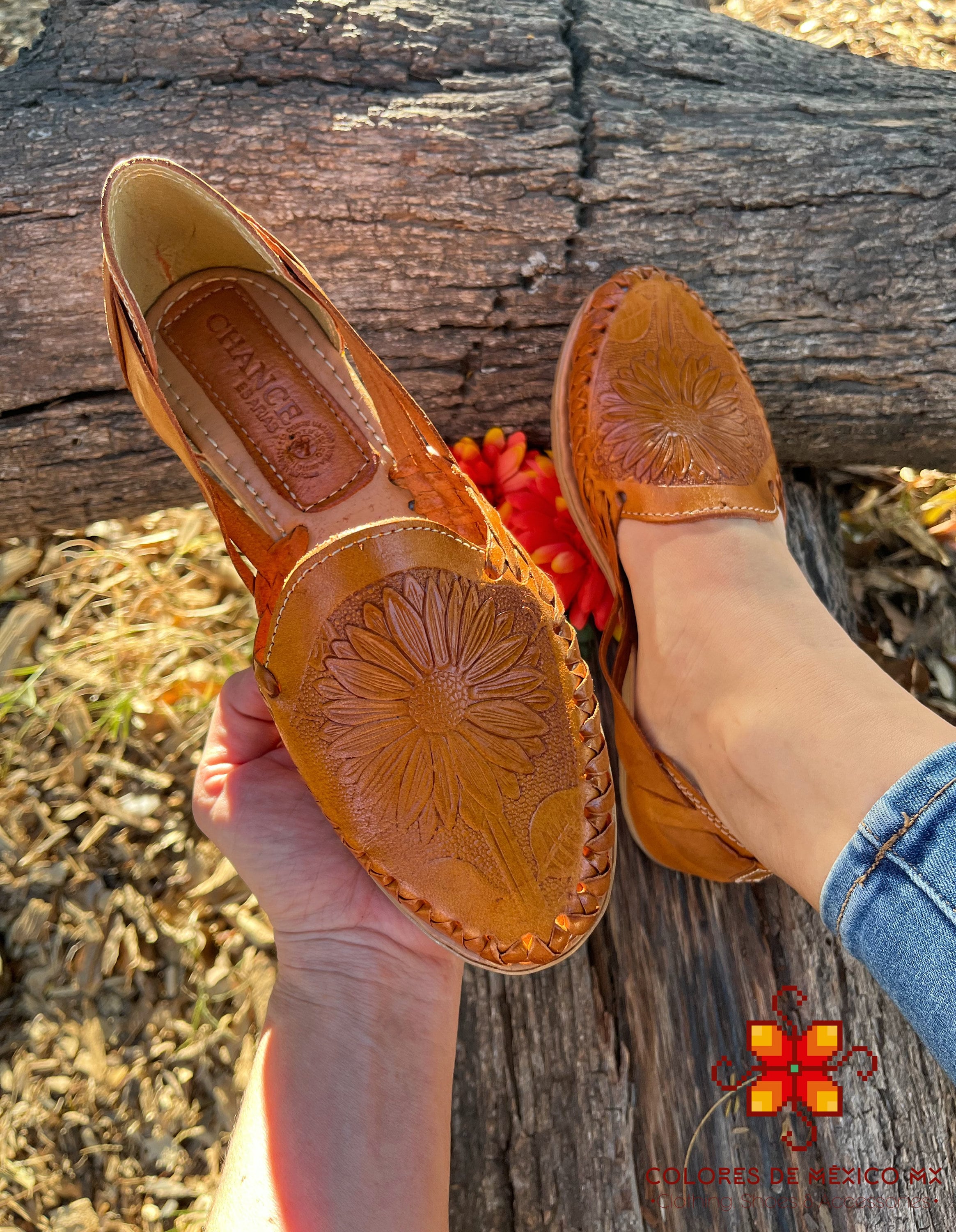 Huarache Sandals, Mexican Shoes, Leather Sandals, Sunflower Sandal
