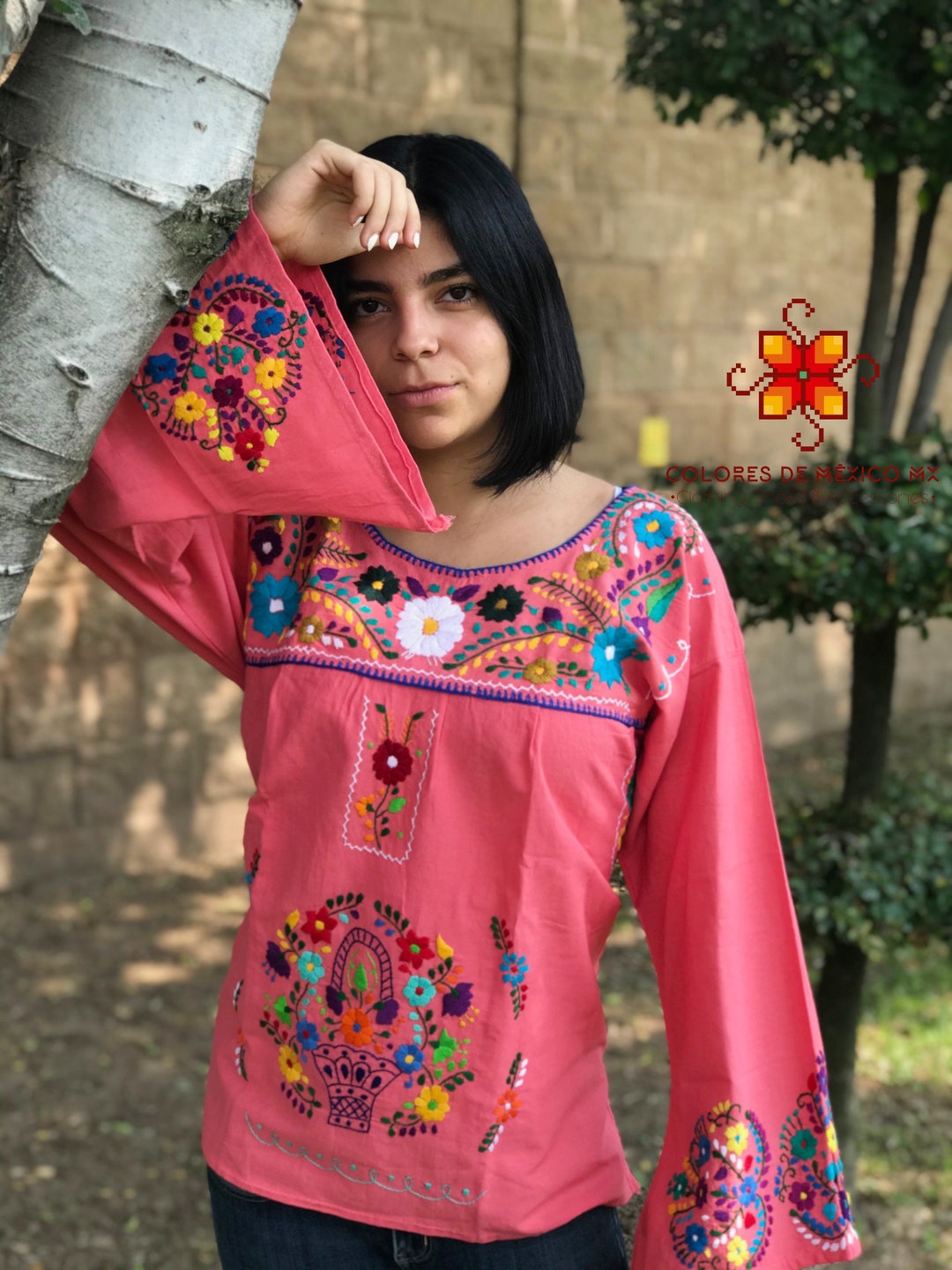 Floral Embroidered Blouse Mexican Blouse Mexican Boho Ethnic Long ...
