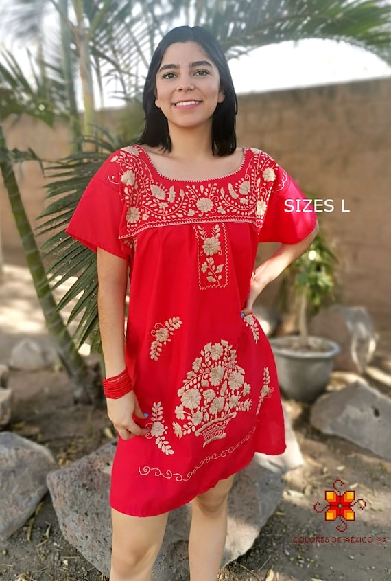 Mexican Dress Handmade Embroidered Dress Traditional Mexican Dress