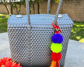 Handgefertigte Plastiktüte klein - Basteltasche - mexikanische Lunchtasche für Frauen - Sommertasche - Strandtasche - Basteltasche - handgemachte Lunchbox