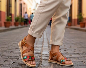 Huarache Sandal, Mexican Sandals, Embroidered Shoes Flowers