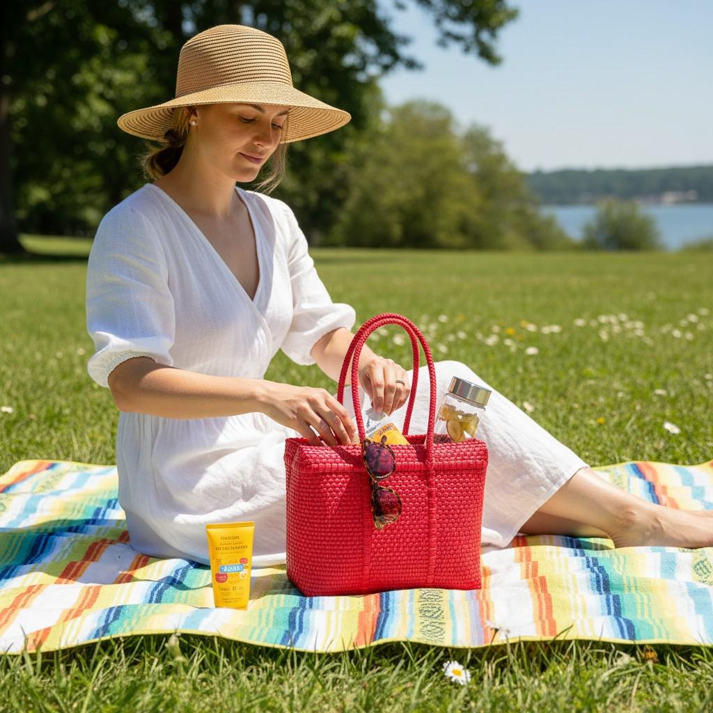 Handmade Mexican Plastic Bag - Handycraft Bag - Mexican Lunch Bag
