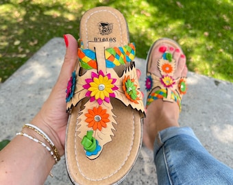 Leather sandals for women, leather woven shoes Mexican style, Women Shoes - lether huerache - Huarache sandals women Boho Rainbow Color