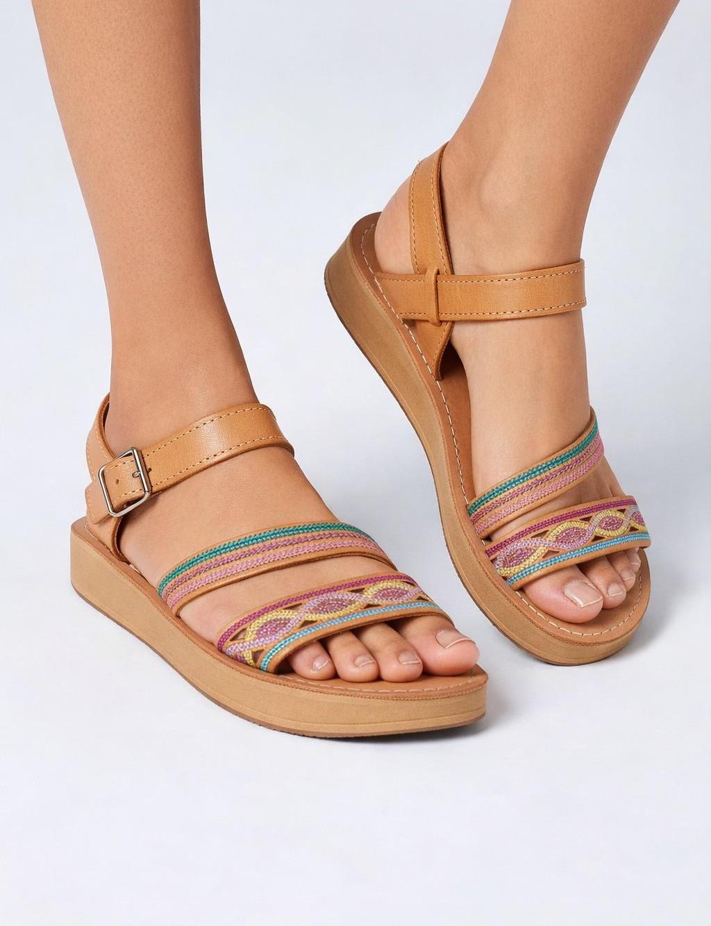 Mexican Leather Sandal Embroidered With Colorful Sequin and  display picture 1