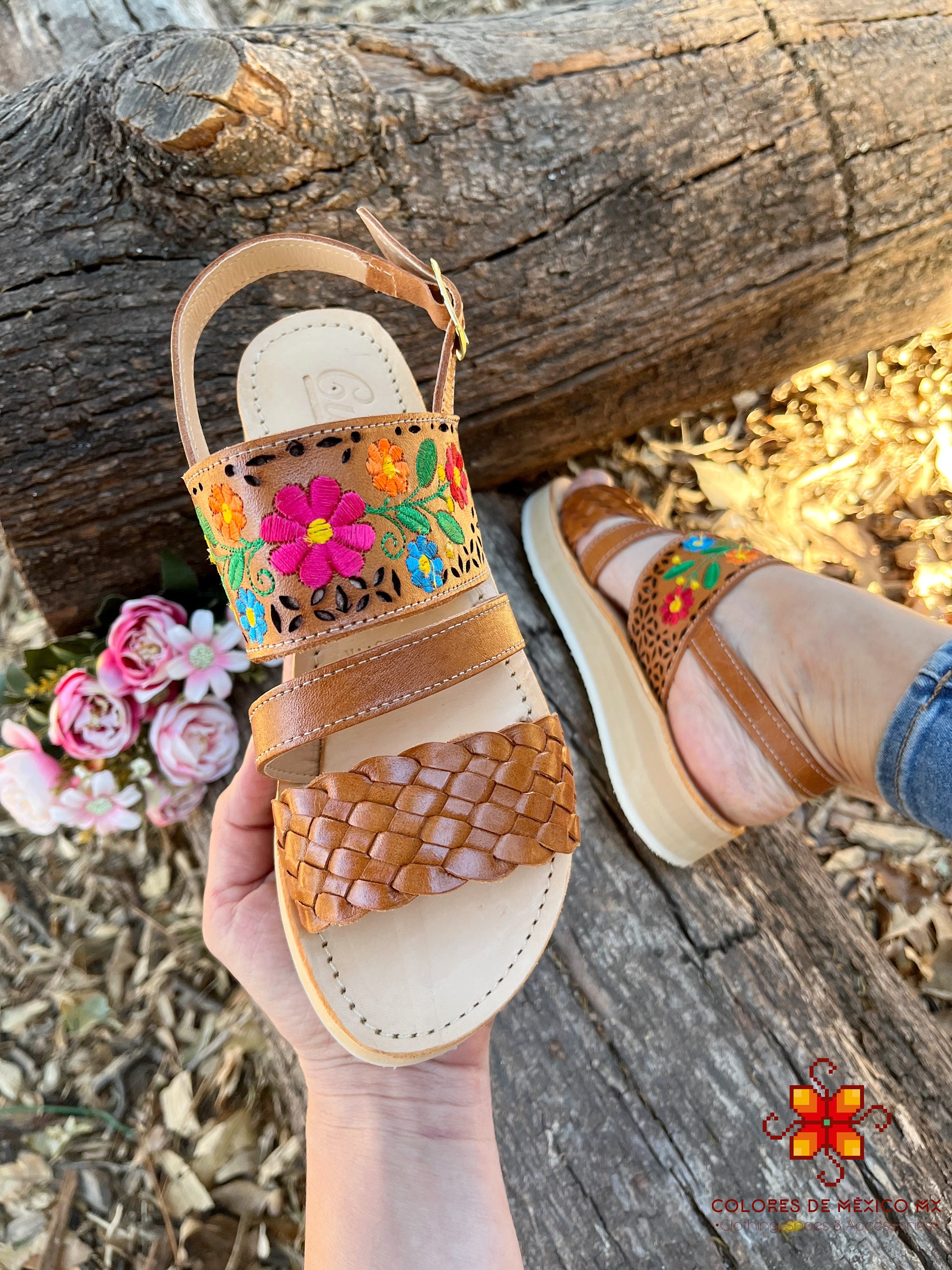 Platform Huarache Sandals, Leather Sandals - Mexican Women Shoes