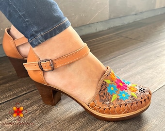 Chaussures en cuir, chaussures plateforme pour femmes, sandales huaraches, chaussures mexicaines, chaussures brodées, sandales faites à la main, sandales huaraches femmes