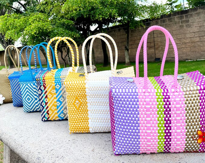 Recycled Plastic Tote Bag MEDIUM Handmade Plastic Bag Handycraft Bag