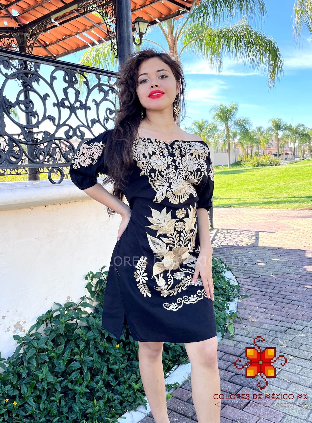 Mexican Dress Embroidery Flowers, Handmade Dress, Embroidered Dress ...