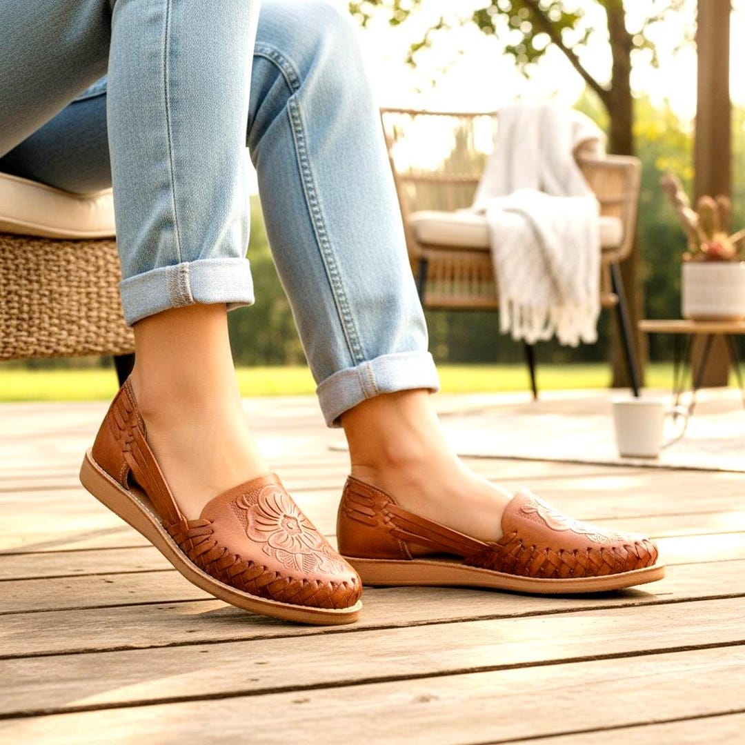 メキシカンサンダル、フラワーワラチェサンダル、レディースレザー