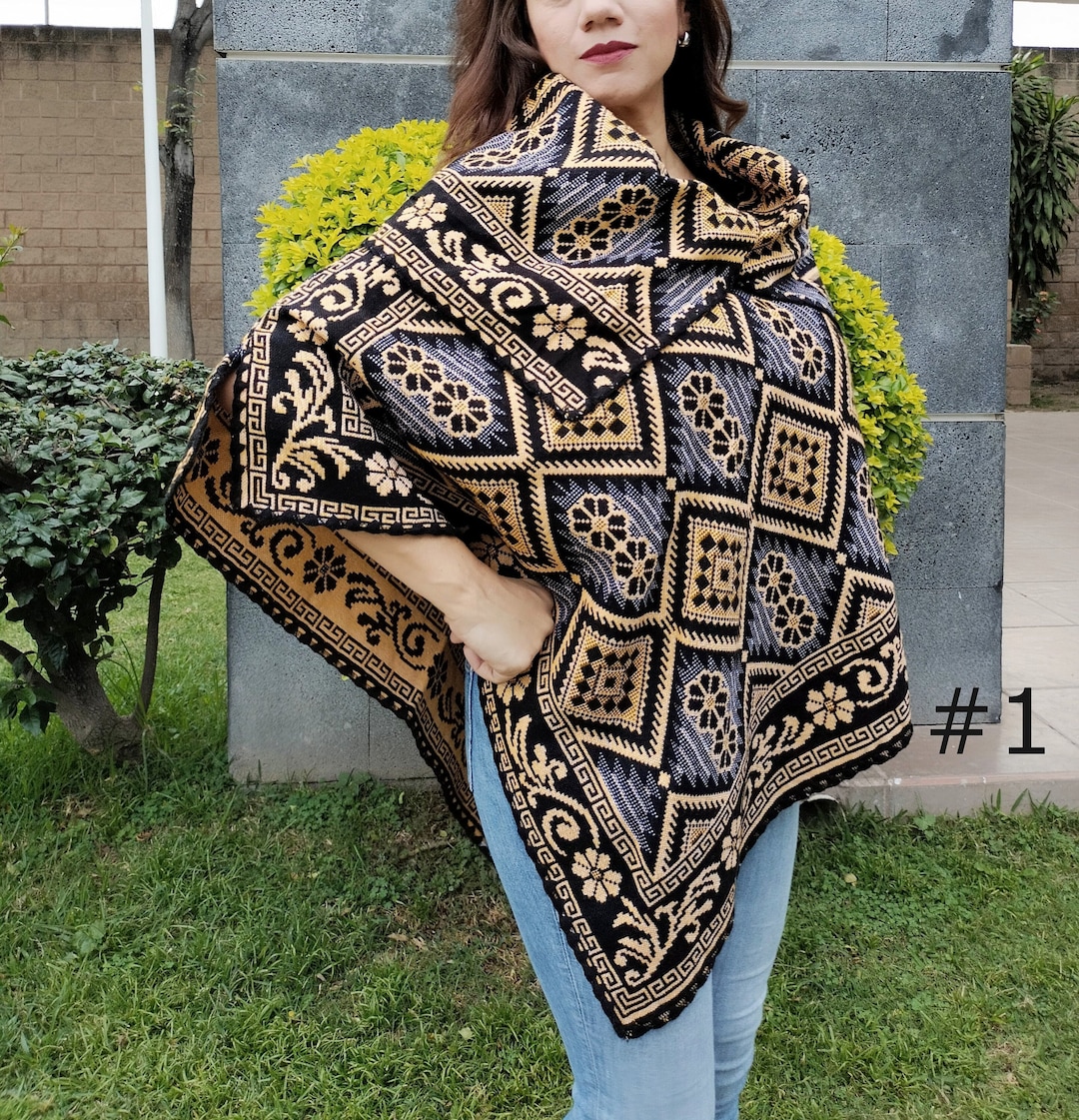 Mexican Poncho High Neck Cape. High Neck Cape Shawl. Mexican