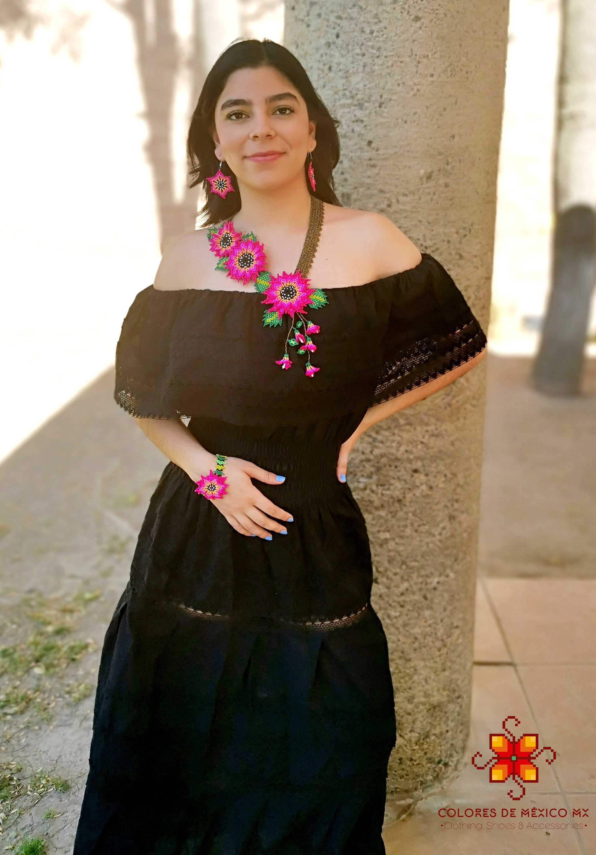 black off the shoulder mexican dress Women'S Mexican Dress Summer Floral Print Off the Shoulder Sleeveless Beach Long Maxi Dress Black & Red L
