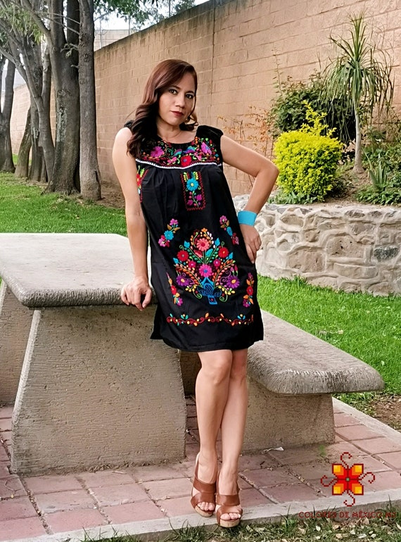 Mexican Dress Handmade Embroidered Dress Traditional Mexican Dress