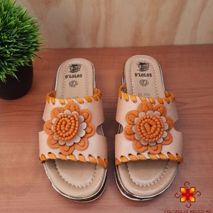 Leren sandalen Huarache bloem geel - Mexicaanse Boho Hippy Damesschoenen - leren schoenen - hippie sandalen - Mexicaanse huarache - Mexicaanse stijl