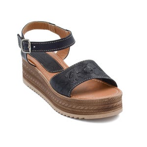 Chaussures à plateforme, sandales Huarache, chaussures mexicaines pour femmes, huaraches mexicaines, chaussures en cuir, sandales pour femmes, sandales bohèmes faites main, toutes tailles Noir