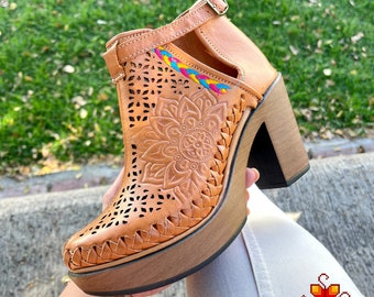 Leather Shoes, Platform shoes for womens, Mexican Boho shoes brown Color woven shoes braid - shoes handmade, mexican shoes, mexican style