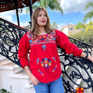 Mexican Blouse - Boho Hippy Embroidered flowers top Long Sleeve - more colors