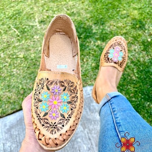 Huarache Sandal Leather - Buty Huarache damskie - Meksykańskie buty Boho - Buty haftowane - Skórzane sandały damskie - Buty meksykańskie Wszystkie rozmiary
