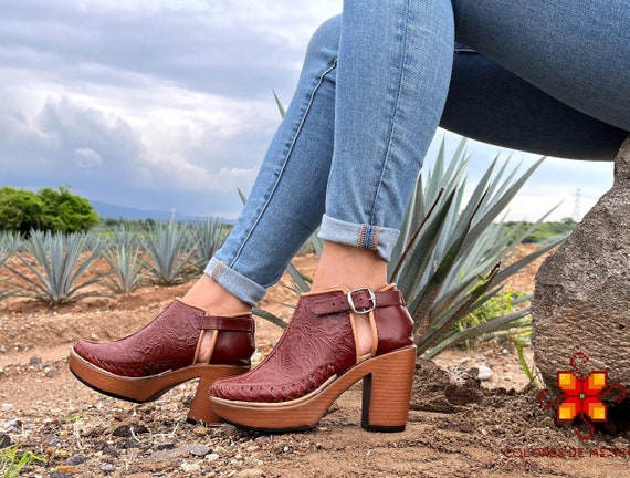 Leather boots Platform Heel - Mexican Ankle boots - Womens boots - handmade boots - original boots - beautiful boots - More colors All sizes