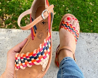 Sandales Huarache, Sandales en cuir pour femmes - Huarache mexicaines tressées à la main - Sandales en cuir - Chaussures bohèmes pour femmes - Sandales d'été