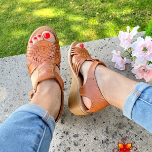 Mexican genuine leather sandal with comfortable platform for women - Huarache sandals - Mexican leather shoes comfortable boho sandals