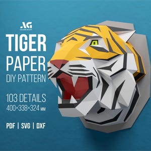3D Papercraft, Tiger trophy, Pepakura, Polygonal paper, Low Polygon, Papercraft trophy, DIY origami, diy papercraft tiger, oxygami