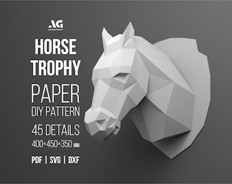 Trofeo de caballo 3D: Origami DIY de polígonos bajos (Archivo digital)