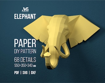 3D Elephant Papercraft Trophy: Low Poly DIY (Digital file)