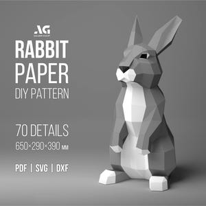 Standing Rabbit, 3D, Rabbit, Papercraft, Low Polygon, DIY origami, Digital file, 3D Origami, Paper Sculpture, pepakura, Hare, PDF template
