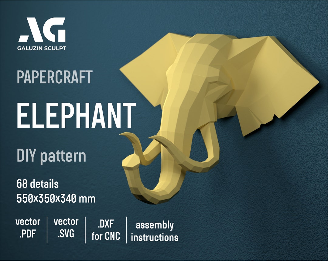 3D Papercraft, Elephant trophy, Pepakura, Lowpoly, Low Polygon ...