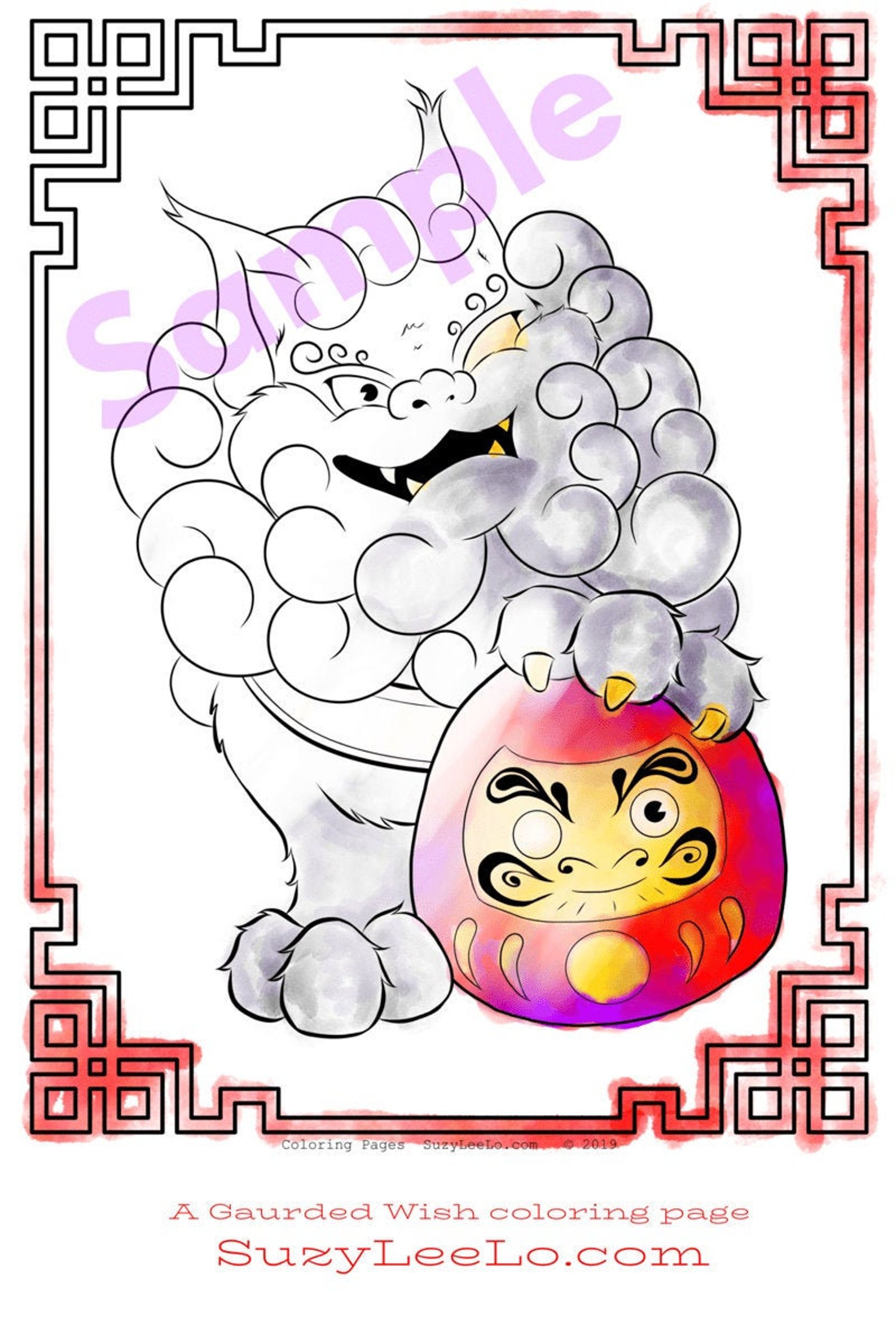 Coloring Pages Foo Dog Daruma Doll coloring page printable Etsy