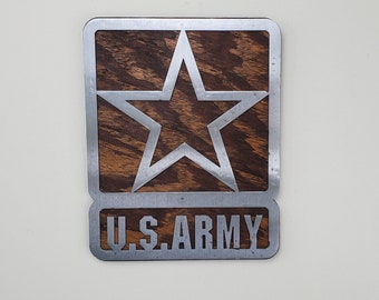 US Army Star | Rustic Stained Wood and Metal Art for Patriotic Homes | Handcrafted Wall Hanging with Military-Inspired Design