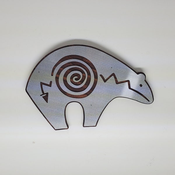 Southwestern Style Bear Metal art on Wood | Native American and Southwestern Wall Décor | Office Home Wall Art | Made in USA handcrafted