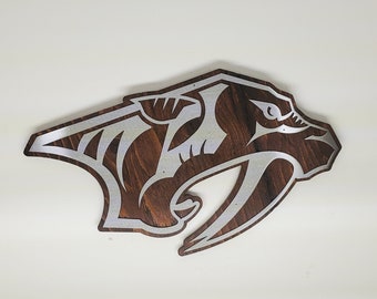 Nashville Predators Tribute | Metal Art on Wood | Fancave Hockey wall decor