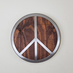 Unique Peace Sign Metal Art Wall Decor | Rustic Metal on Wood | Farmhouse Style