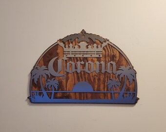 Corona Beer beach sign wall decor     metal art on wood     Made in USA     Corona metal beer sign v1