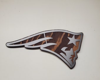Patriots Metal Art on Wood: Football Fan Cave Decor