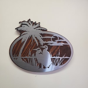 Blue Heron Wall Art: Rustic Wood & Steel Bird Sculpture