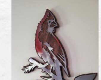 Cardinal Wall Art | Rustic Wood and Metal Cardinal bird Wall Décor | Sculpture Art Made in USA by Craftsman Artist for Home, Office