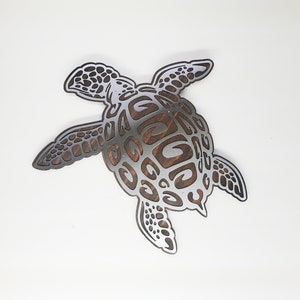 Sea Turtle Metal Art on Wood | Turtle metal wall art | Ocean beach decor