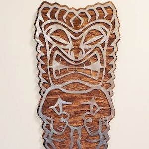 Tiki Man Wood & Metal Wall Art: Polynesian Sculpture, Handcrafted