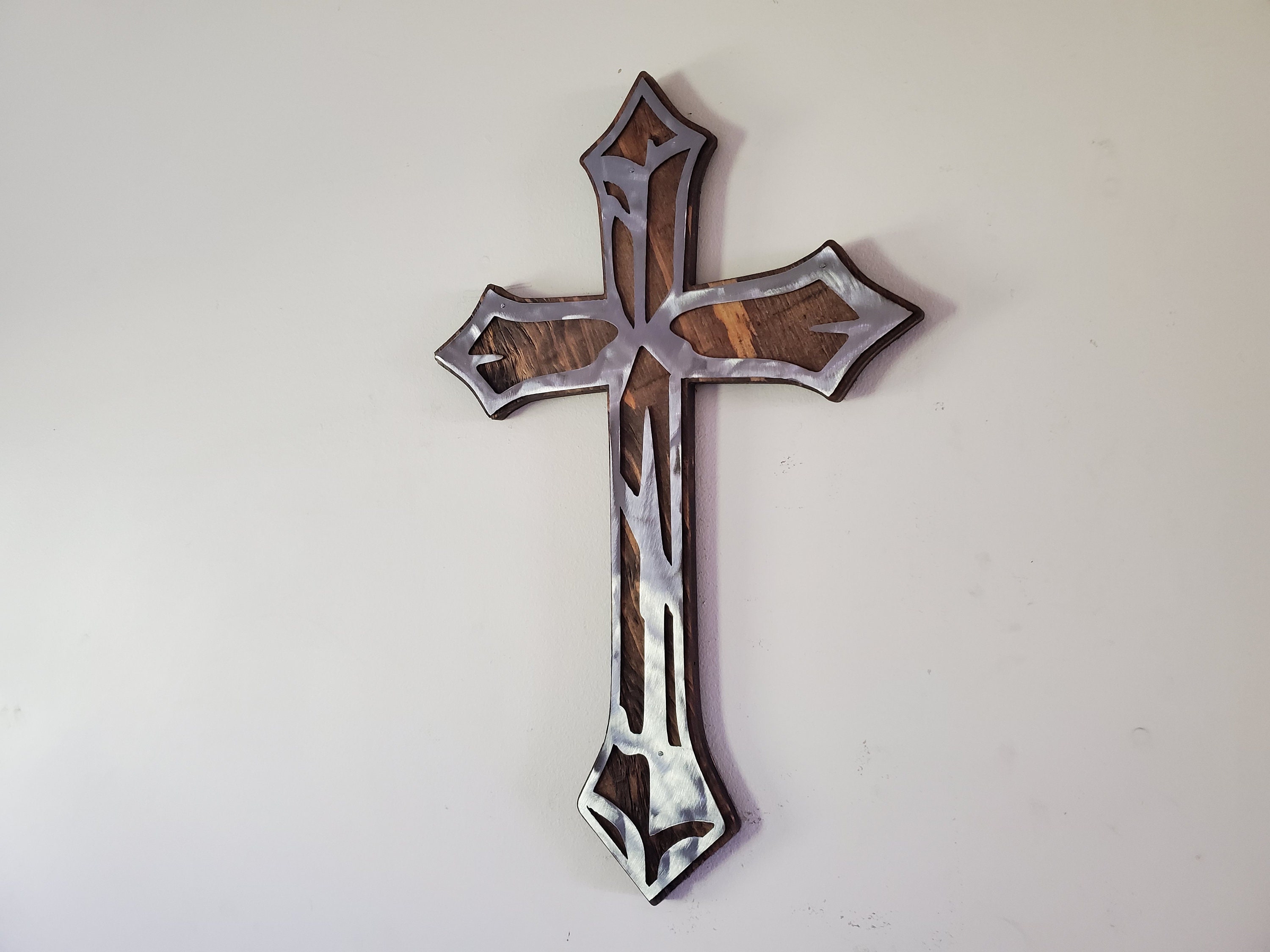 Rustic Distressed Metal Wood Cross Wall Art Sculpture Butterfly Decor Home Gift 