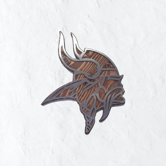 Minnesota Vikings Wall Art Rustic Wood and Metal Viking Head Etsy
