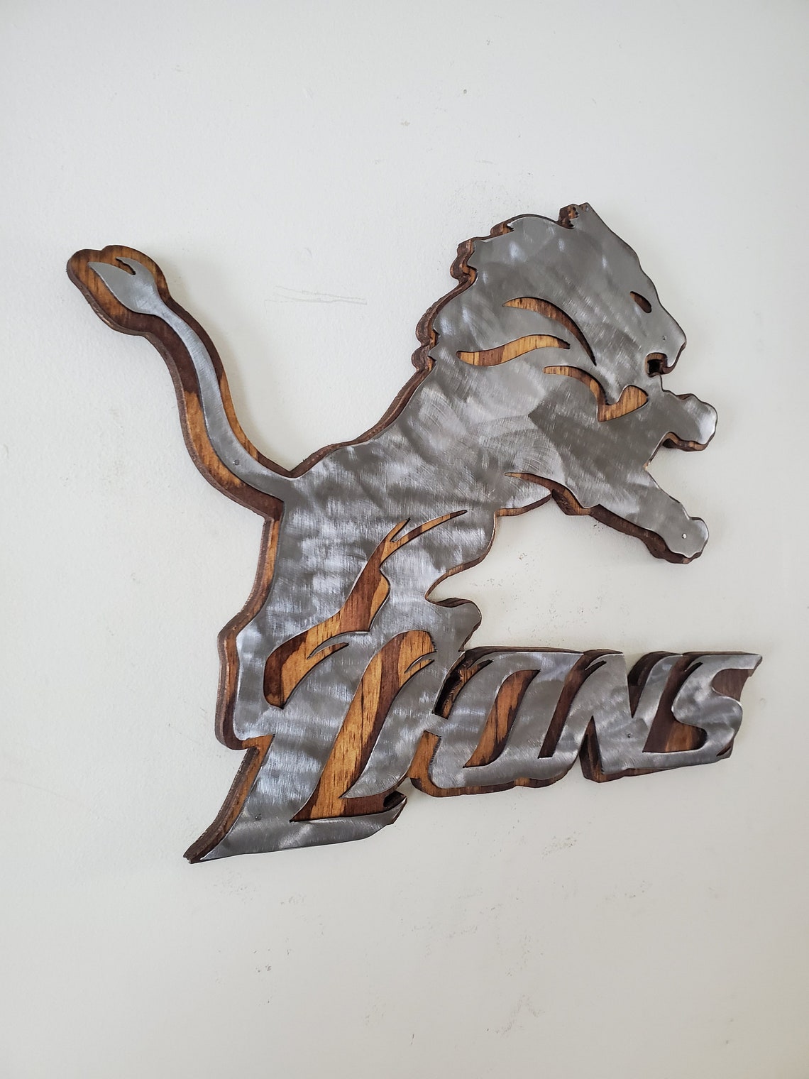 Detroit Lions tribute metal art on wood Made in USA wall Etsy