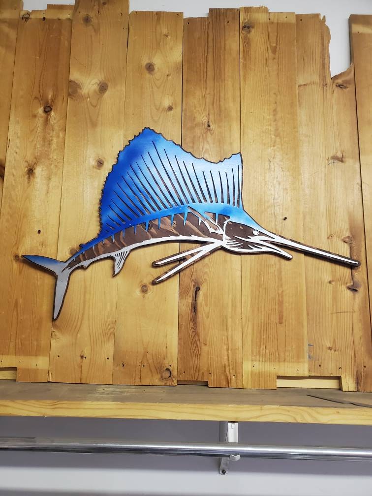 Wall Hanging forged fish Swordfish Marlin Metal artwork fish  Beach house decor