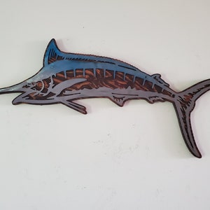 Blue Marlin Metal Art: Nautical Fishing Wall Decor