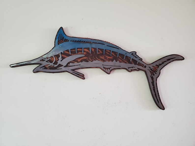 Blue Marlin Fish Metal Art on Wood Swordfish Made in USA Etsy