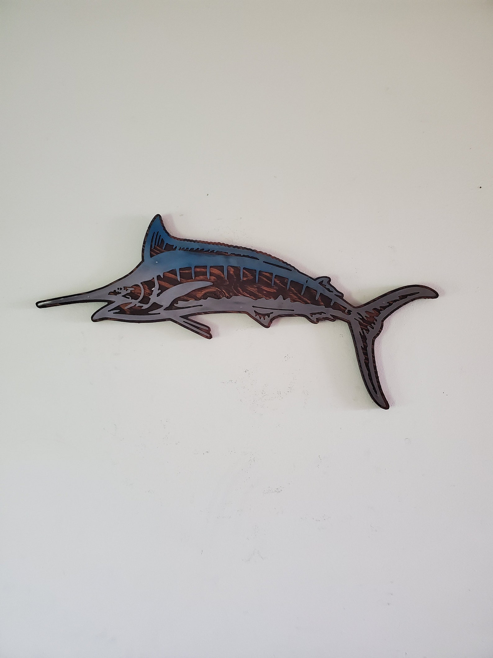 Blue Marlin Fish Metal Art on Wood Swordfish Made in USA Etsy