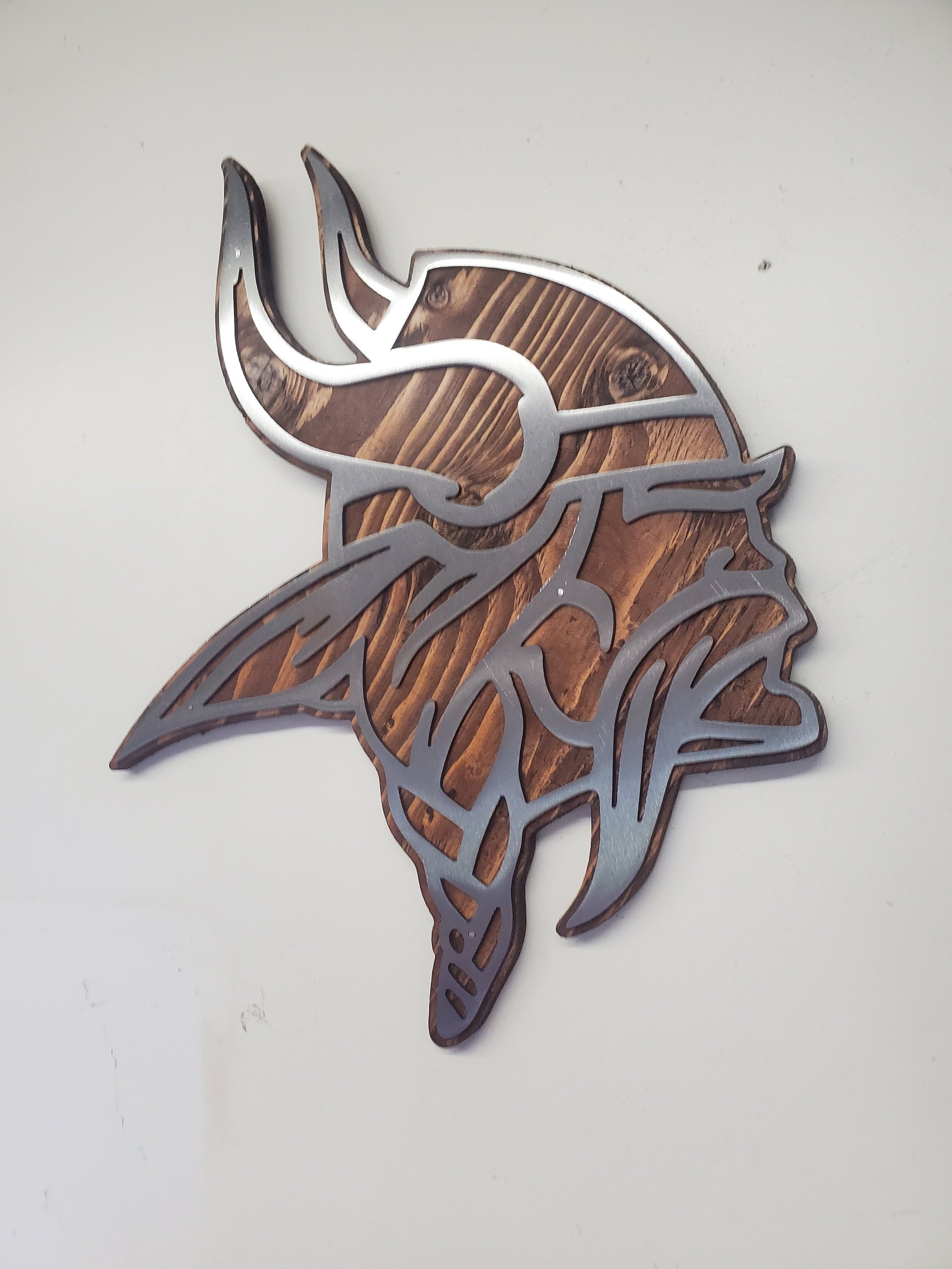 Minnesota Vikings Wall Art Rustic Wood and Metal Viking Head Etsy